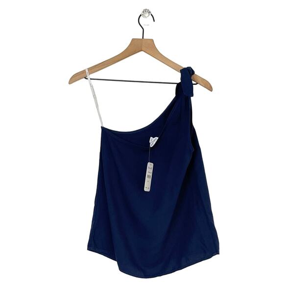 NEW Splendid Navy Rayon Crosshatch One Shoulder Tie Tank Women's Size XS - Picture 3 of 9